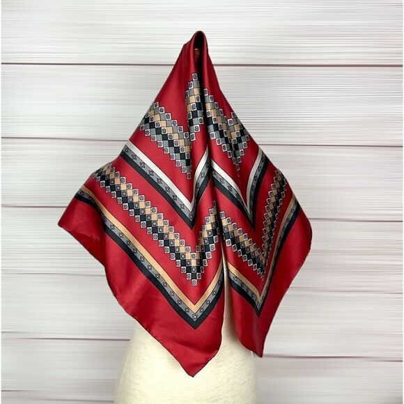 Red Silk Square Scarf by Golden Camel Hand Printed Hand Rolled - Picture 7 of 12